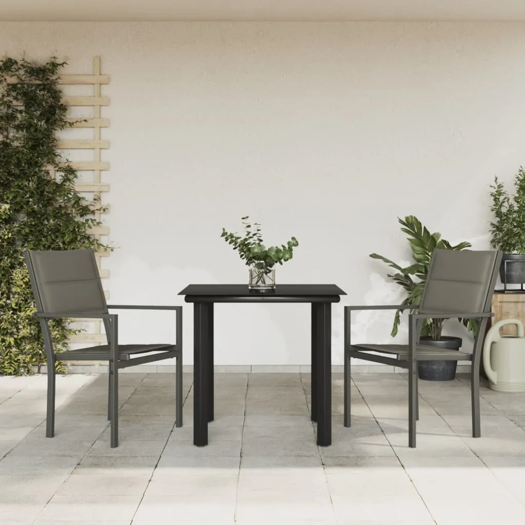 vidaXL Set da Pranzo da Giardino 3 pz Nero in Acciaio e Textilene