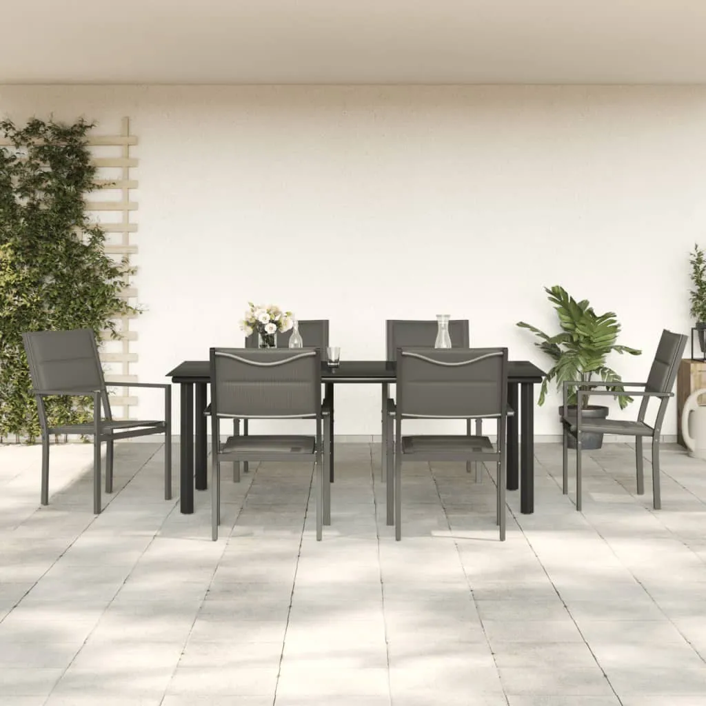 vidaXL Set da Pranzo da Giardino 7 pz Nero in Acciaio e Textilene