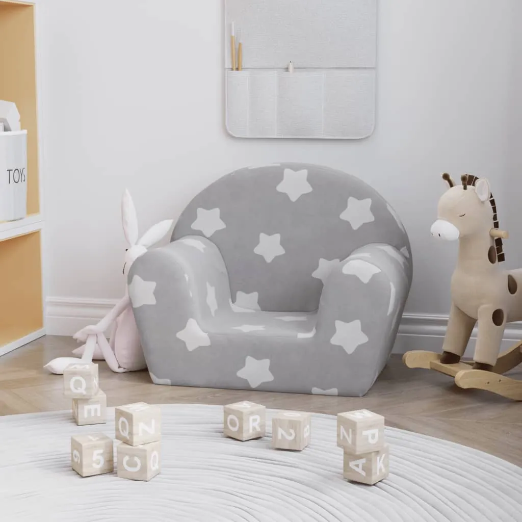 vidaXL Divano per Bambini Grigio Chiaro con Stelle in Morbido Peluche