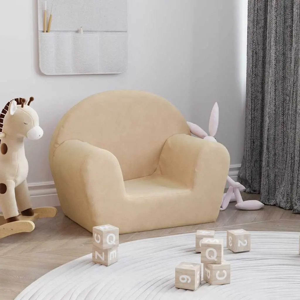 Divano per Bambini Crema in Morbido Peluche