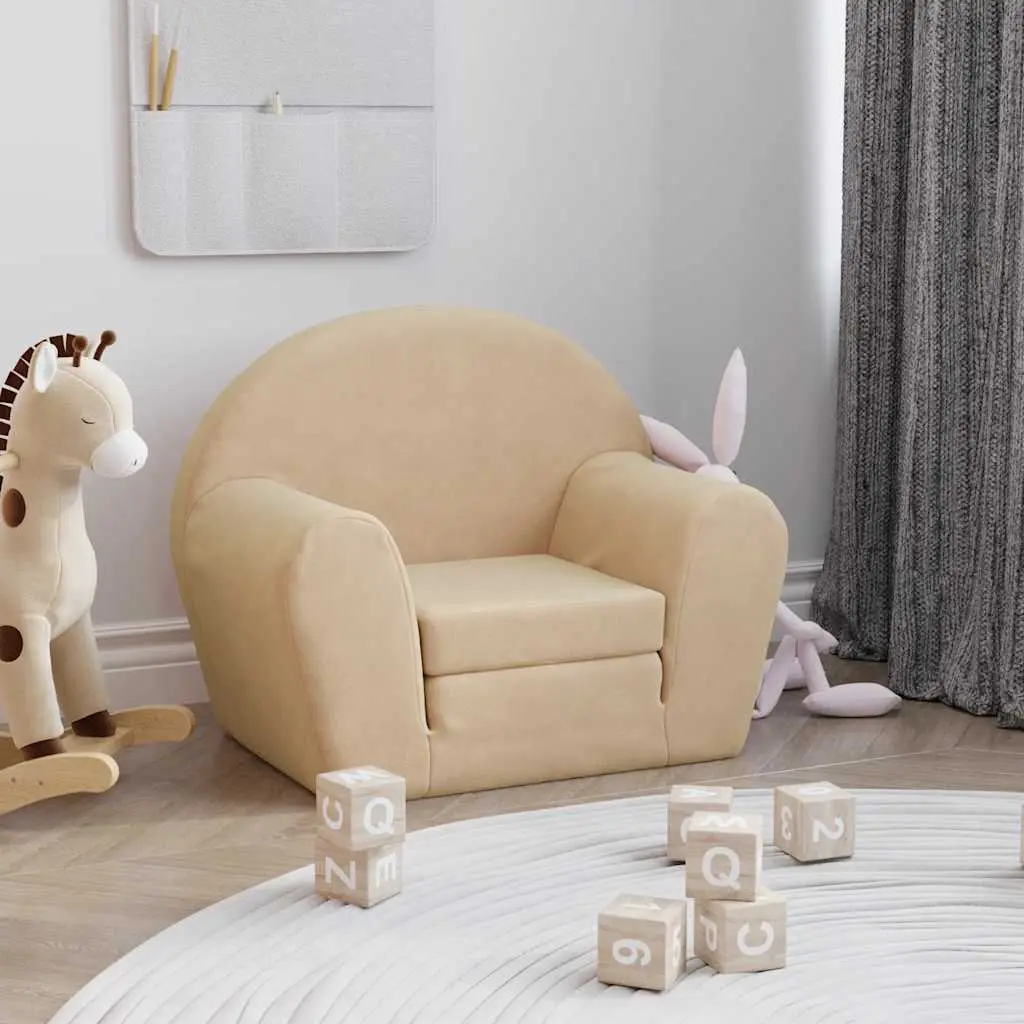 Divano Letto per Bambini Crema in Morbido Peluche