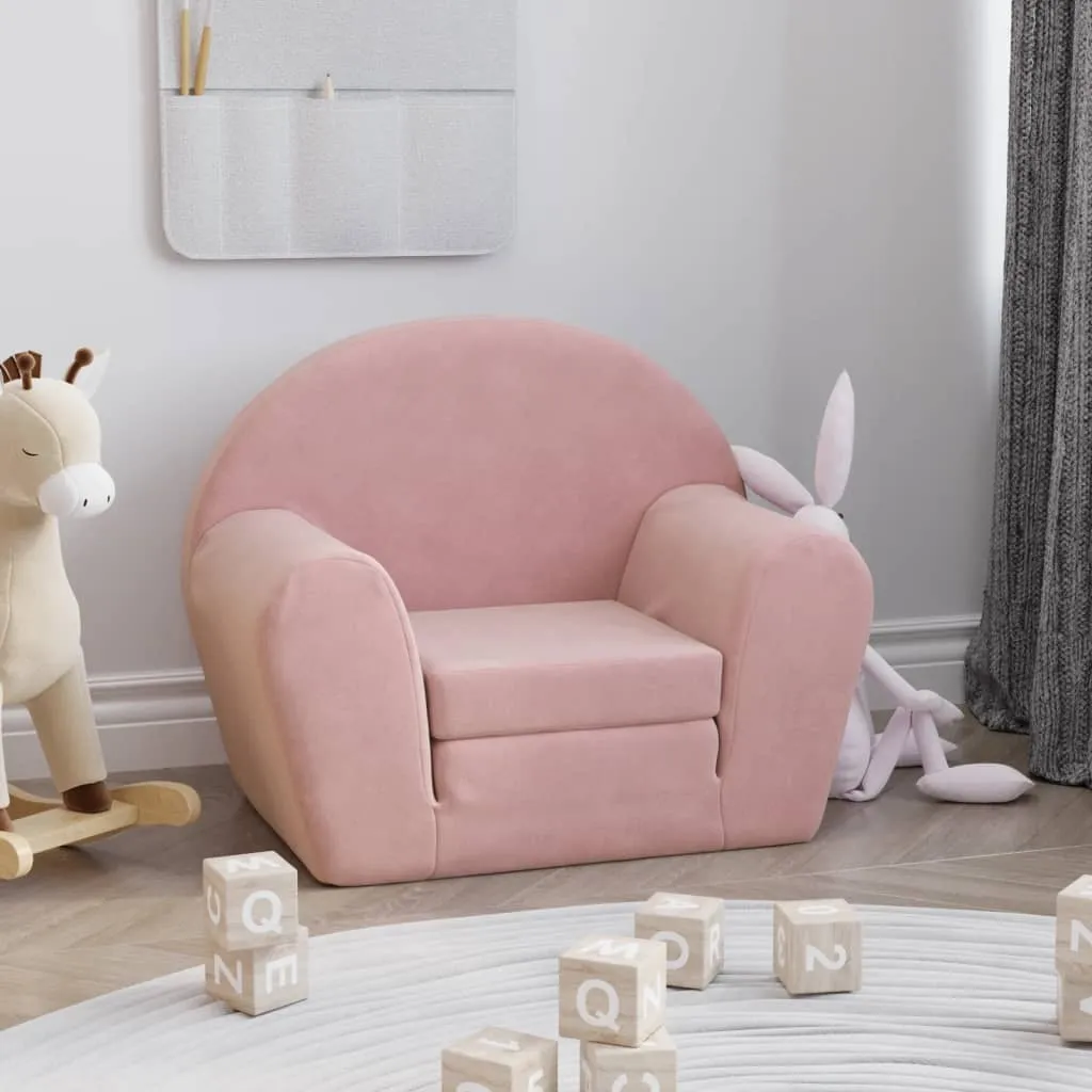 vidaXL Divano Letto per Bambini Rosa in Morbido Peluche