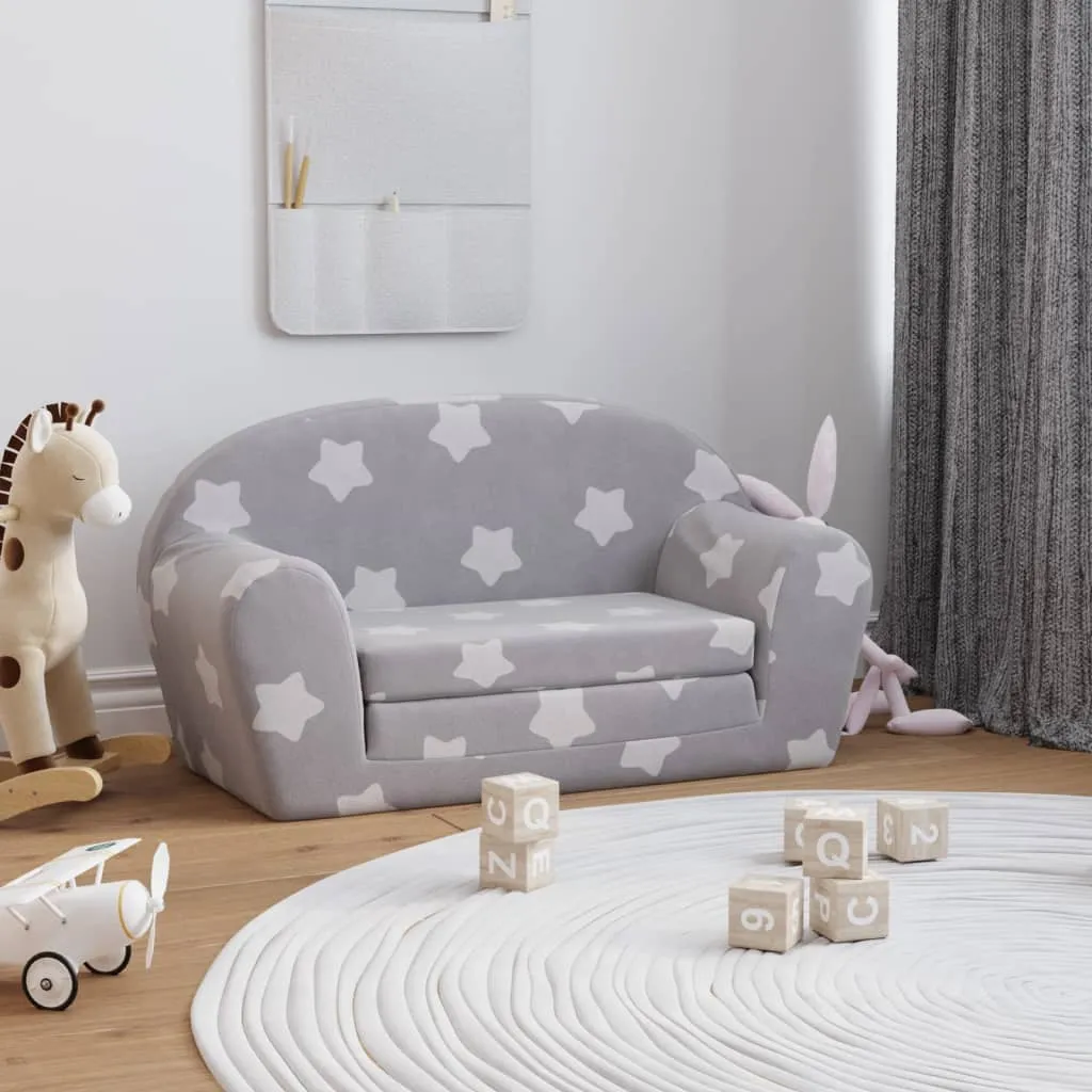 vidaXL Divano Letto Bambini a 2 Posti Grigio Chiaro con Stelle Peluche