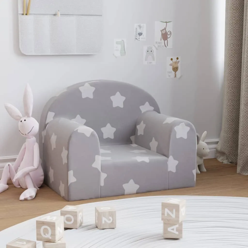 vidaXL Divano per Bambini Grigio Chiaro con Stelle in Morbido Peluche