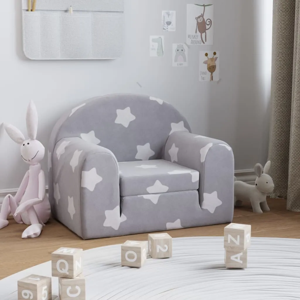 vidaXL Divano Letto Bambini Grigio Chiaro con Stelle Morbido Peluche