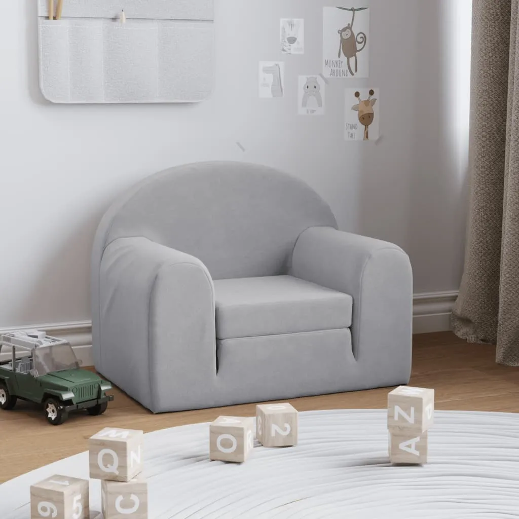 vidaXL Divano Letto per Bambini Grigio Chiaro in Morbido Peluche