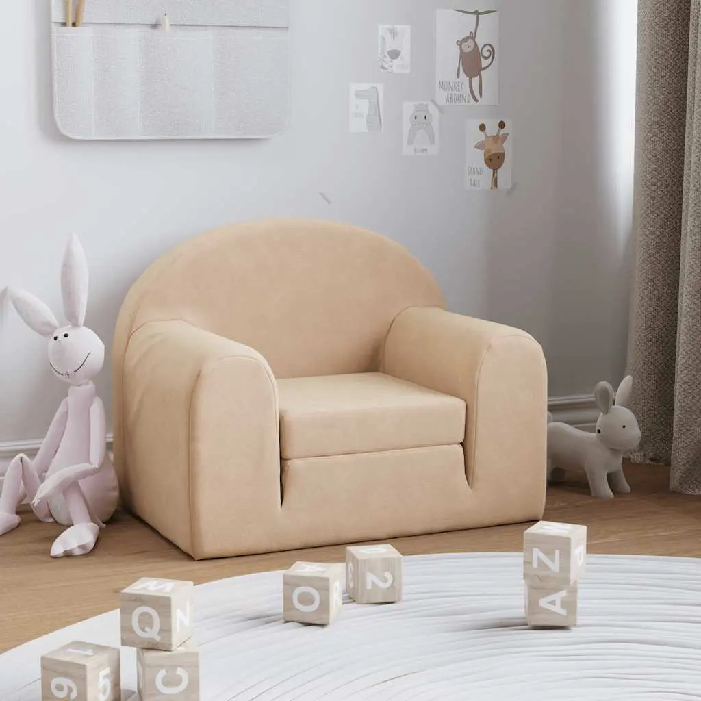 Divano Letto per Bambini Crema in Morbido Peluche