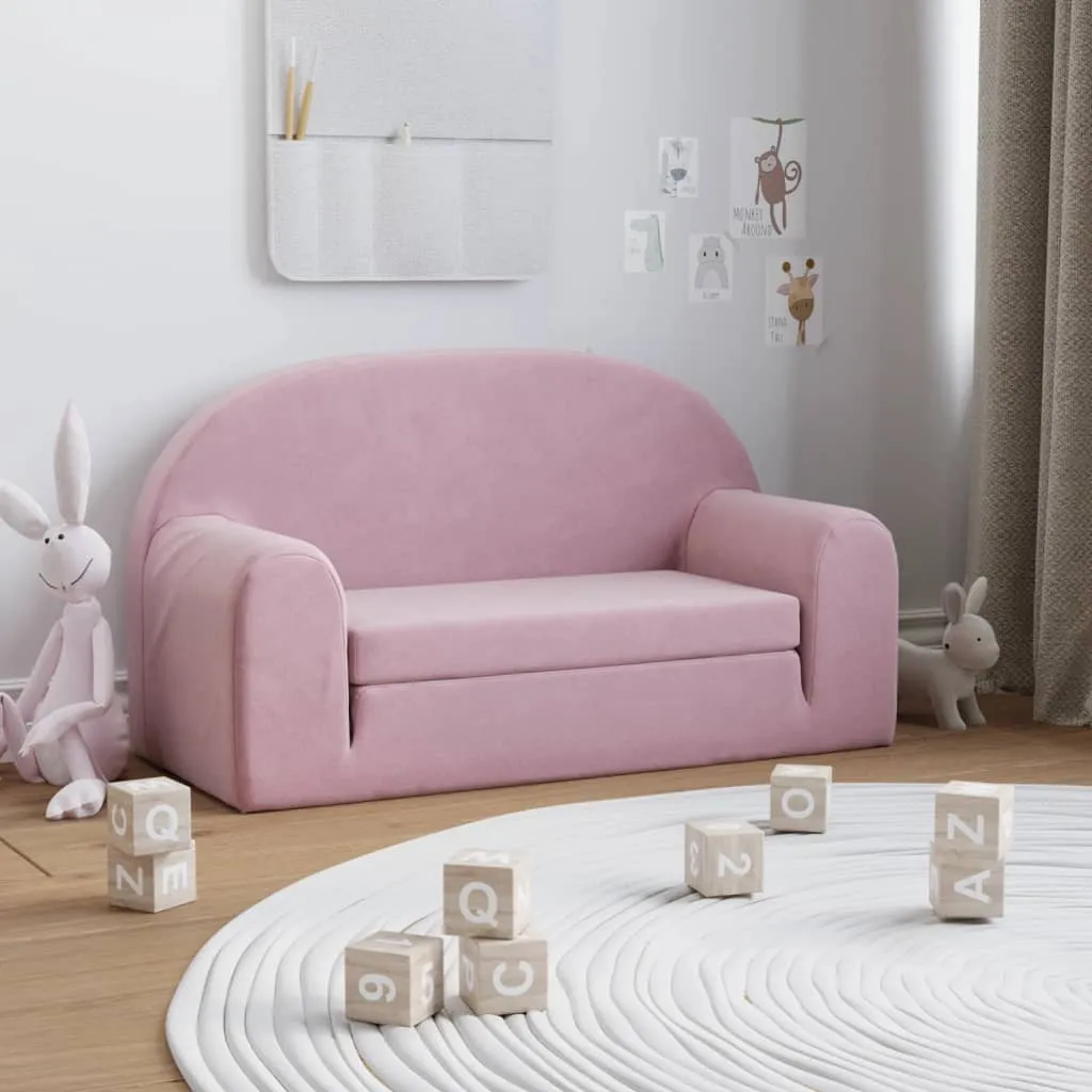 vidaXL Divano Letto per Bambini a 2 Posti Rosa in Morbido Peluche