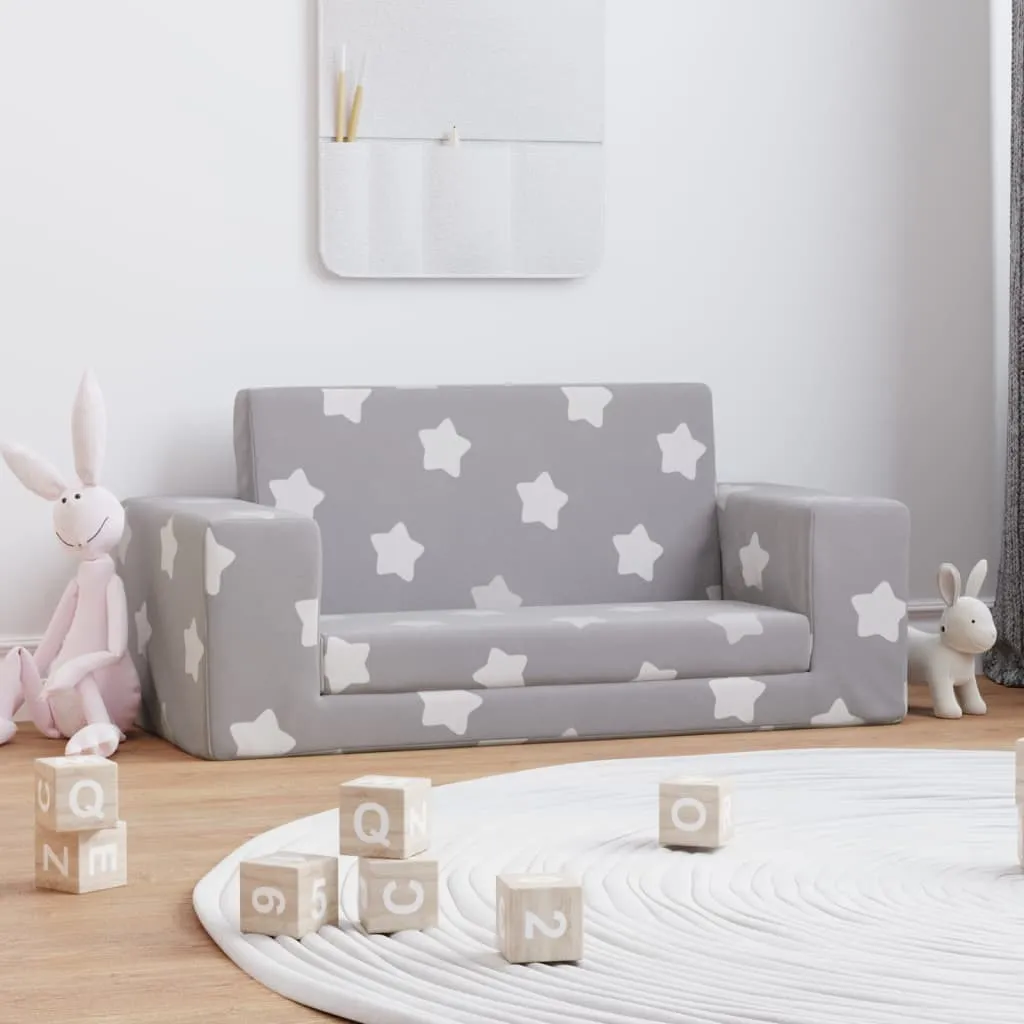 vidaXL Divano Letto Bambini a 2 Posti Grigio Chiaro con Stelle Peluche