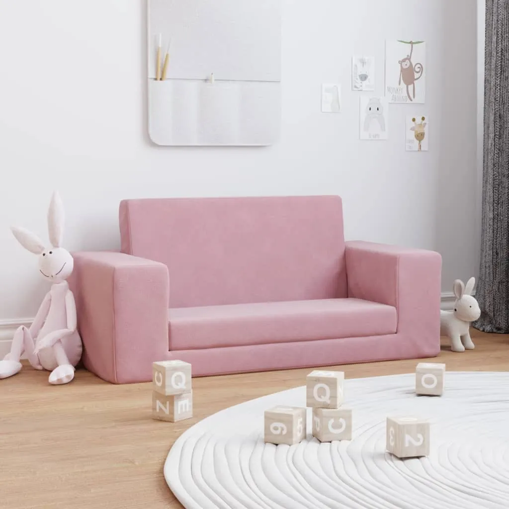 vidaXL Divano Letto per Bambini a 2 Posti Rosa in Morbido Peluche