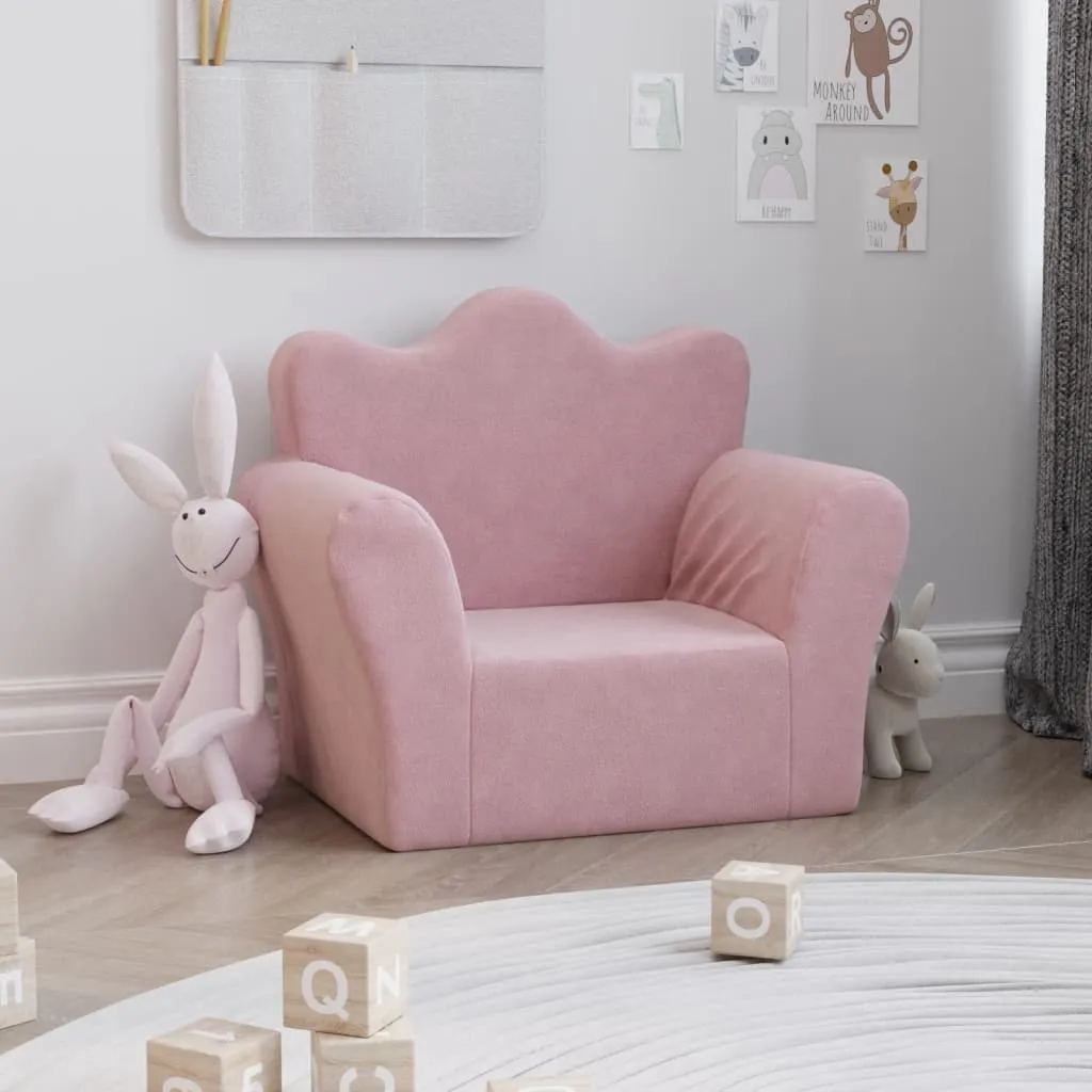 vidaXL Divano per Bambini Rosa in Morbido Peluche