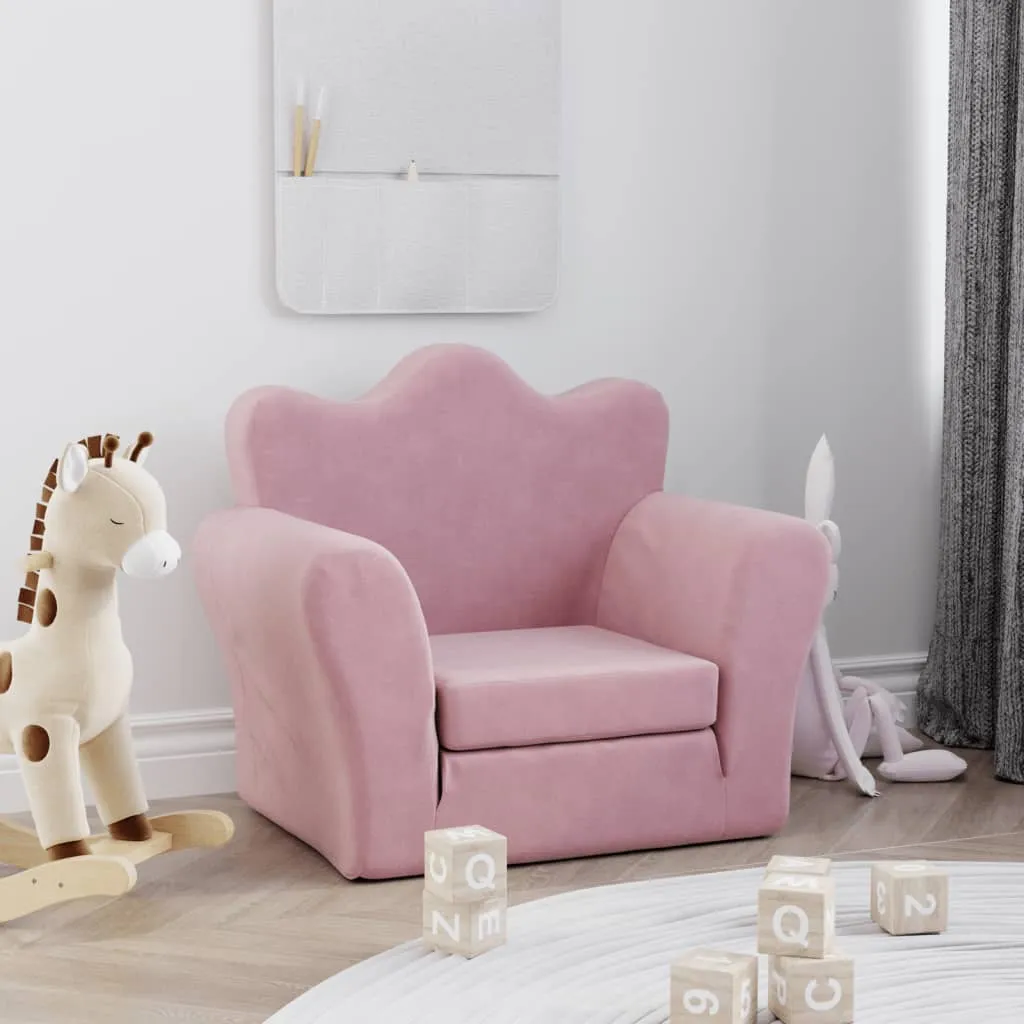 vidaXL Divano Letto per Bambini Rosa in Morbido Peluche