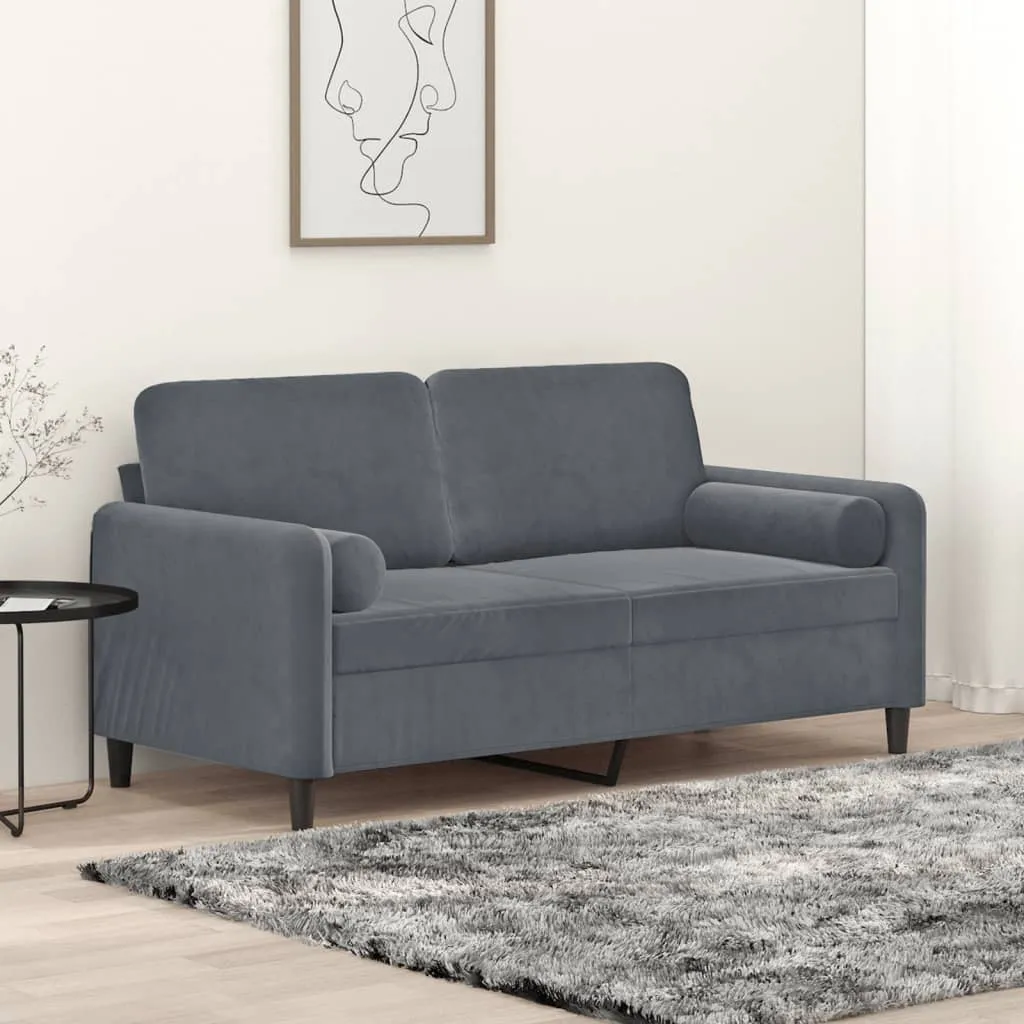 vidaXL Divano a 2 Posti con Cuscini Grigio Scuro 140 cm in Velluto