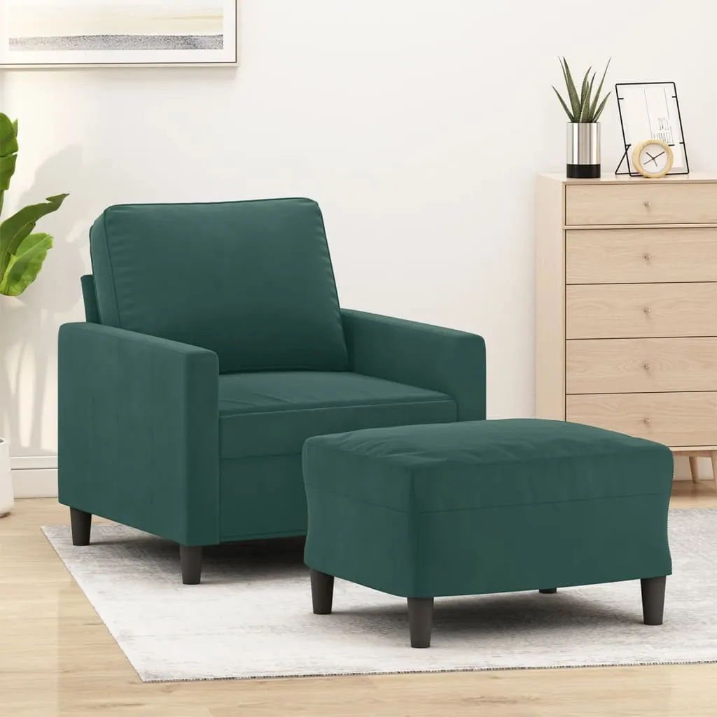 vidaXL Poltroncina con Poggiapiedi Verde Scuro 60 cm in Velluto