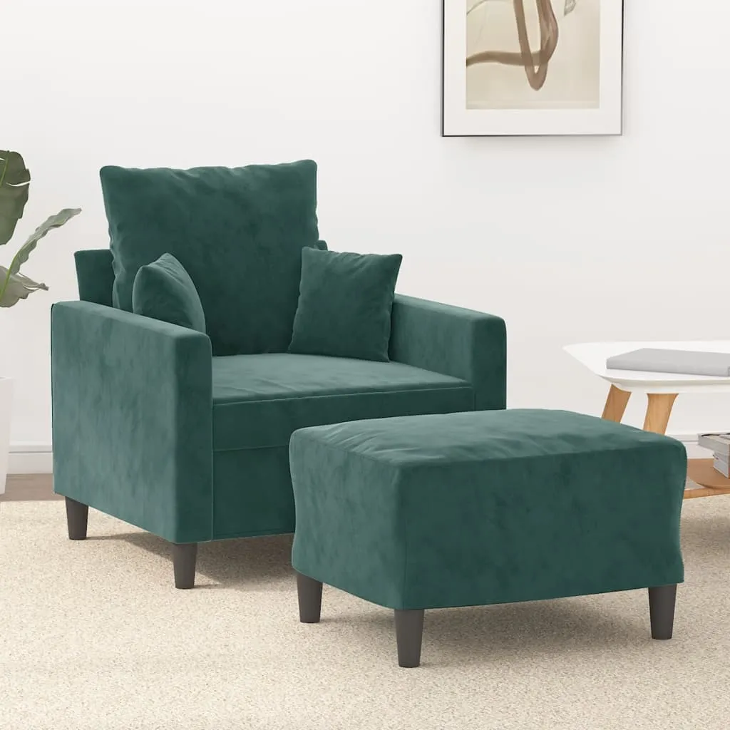 vidaXL Poltroncina con Poggiapiedi Verde Scuro 60 cm in Velluto