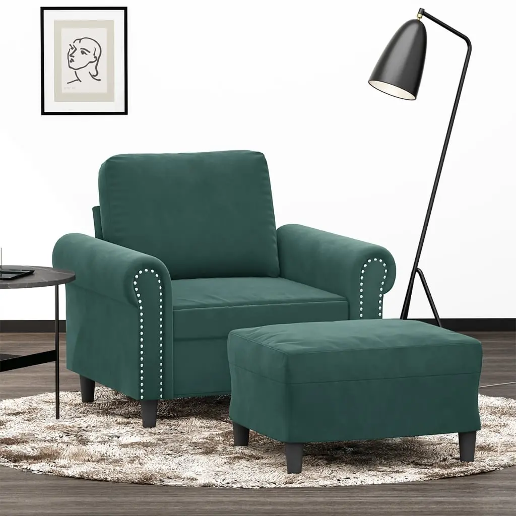 Poltroncina con Poggiapiedi Verde Scuro 60 cm in Velluto