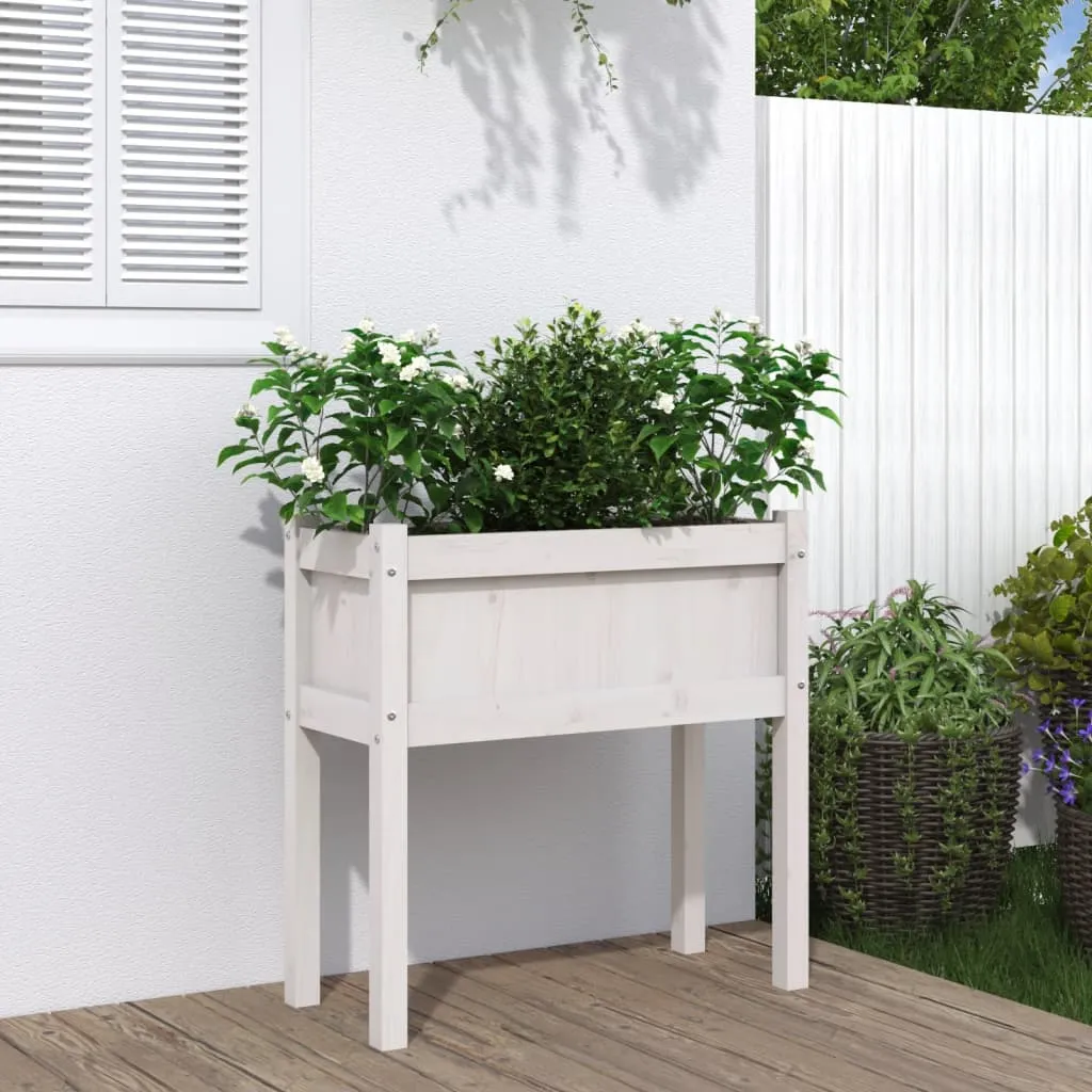 vidaXL Fioriera da Giardino con Gambe Bianca 70x31x70 cm Massello Pino