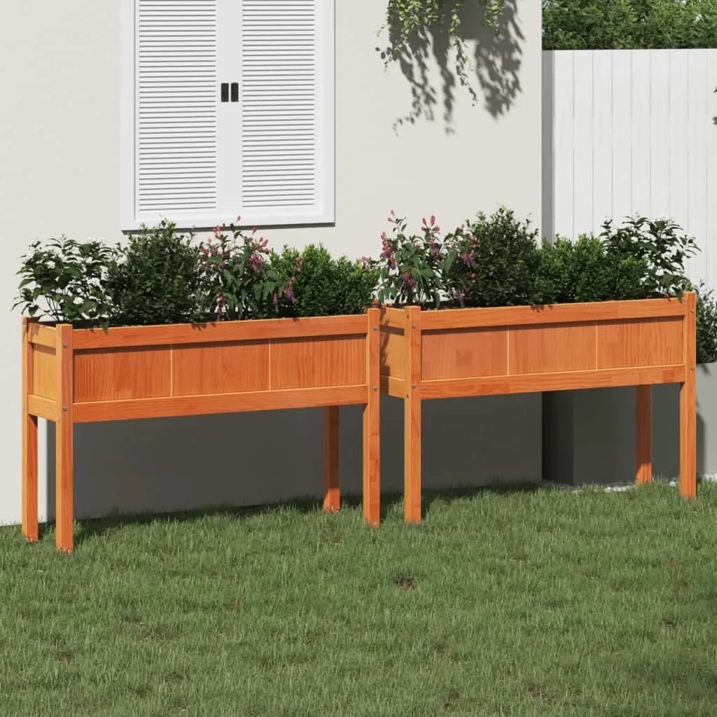 vidaXL Fioriere da Giardino 2pz Gambe Marrone Cera Legno Massello Pino