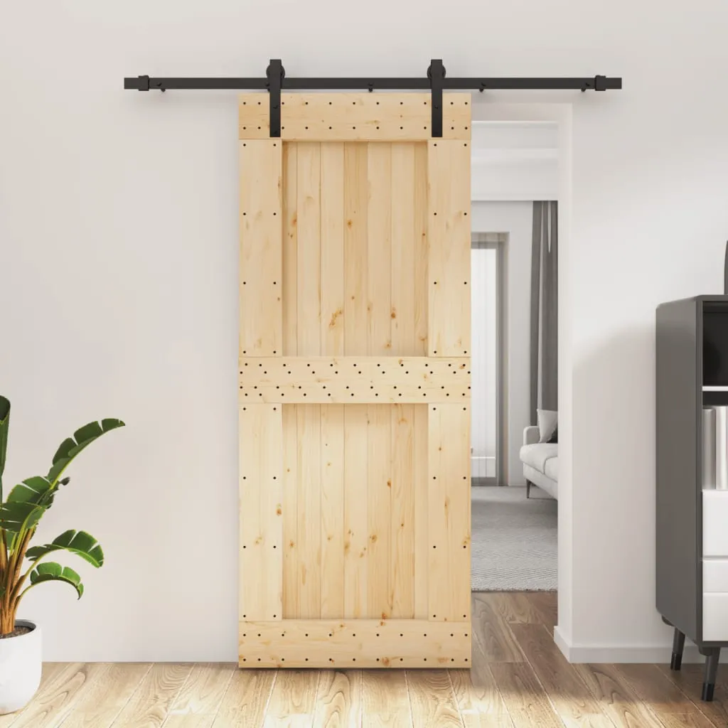 vidaXL Porta Scorrevole con Set Hardware 85x210 cm Legno Massello Pino