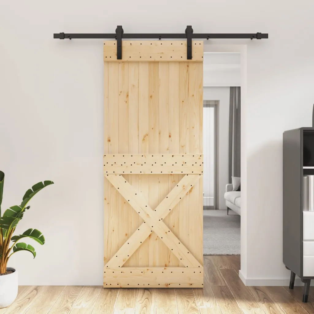 vidaXL Porta Scorrevole con Set Hardware 85x210 cm Legno Massello Pino