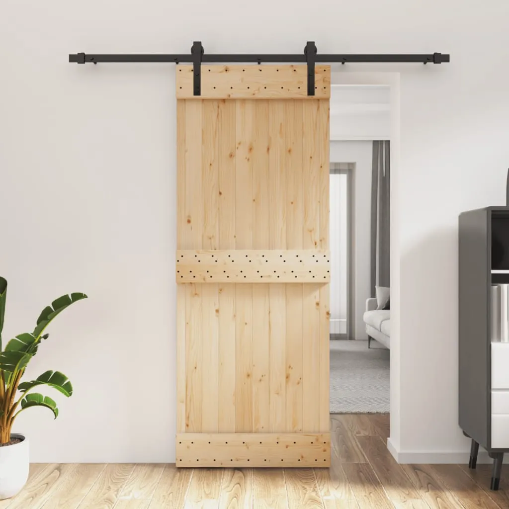 vidaXL Porta Scorrevole con Set Hardware 80x210 cm Legno Massello Pino