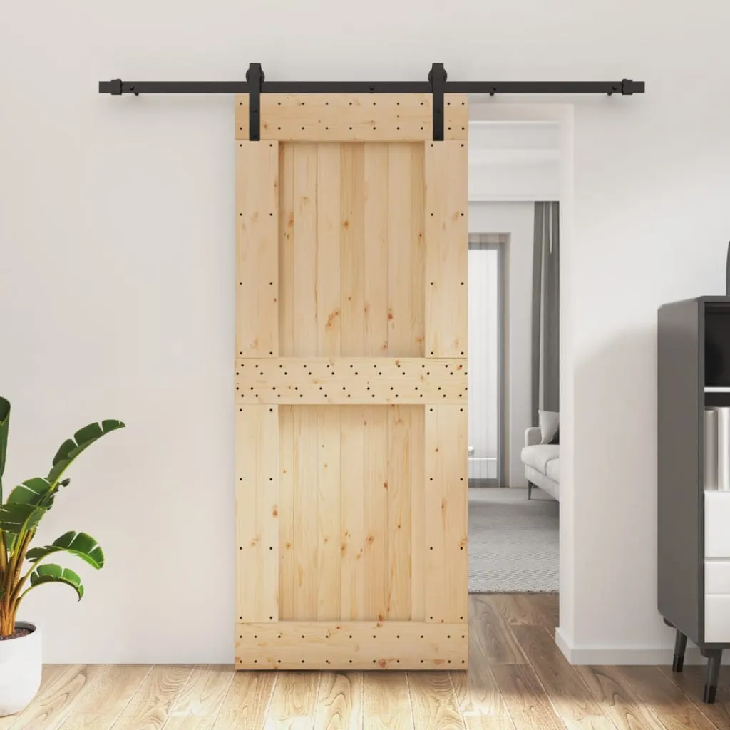 vidaXL Porta Scorrevole con Set Hardware 85x210 cm Legno Massello Pino