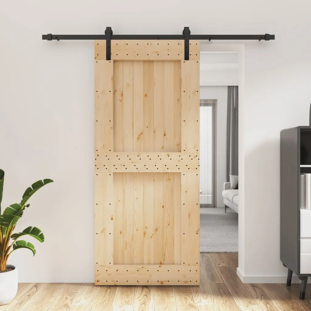 vidaXL Porta Scorrevole con Set Hardware 90x210 cm Legno Massello Pino