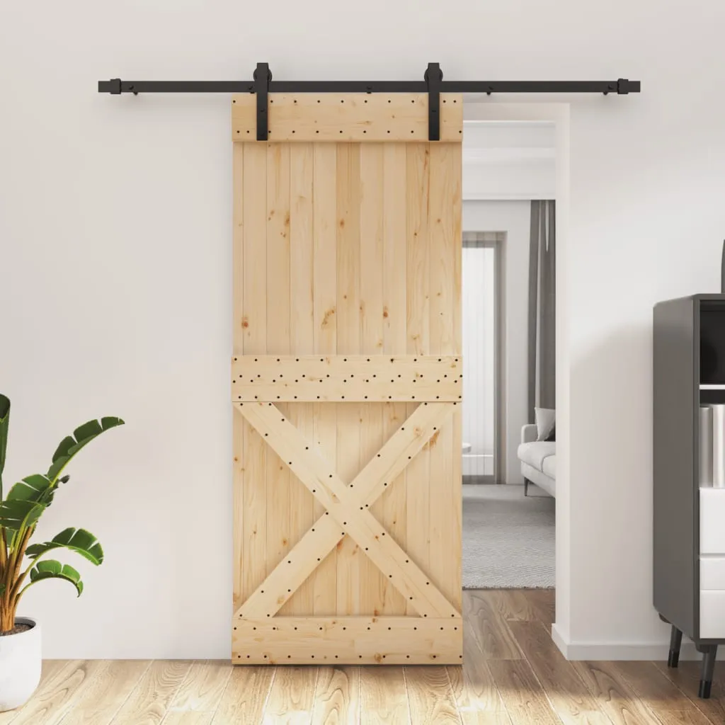 vidaXL Porta Scorrevole con Set Hardware 85x210 cm Legno Massello Pino