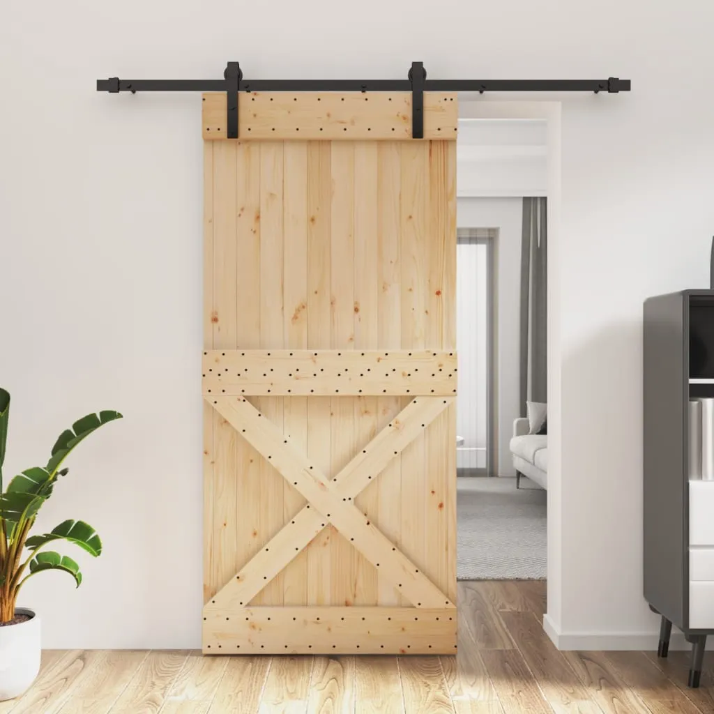 vidaXL Porta Scorrevole con Set Hardware 95x210 cm Legno Massello Pino