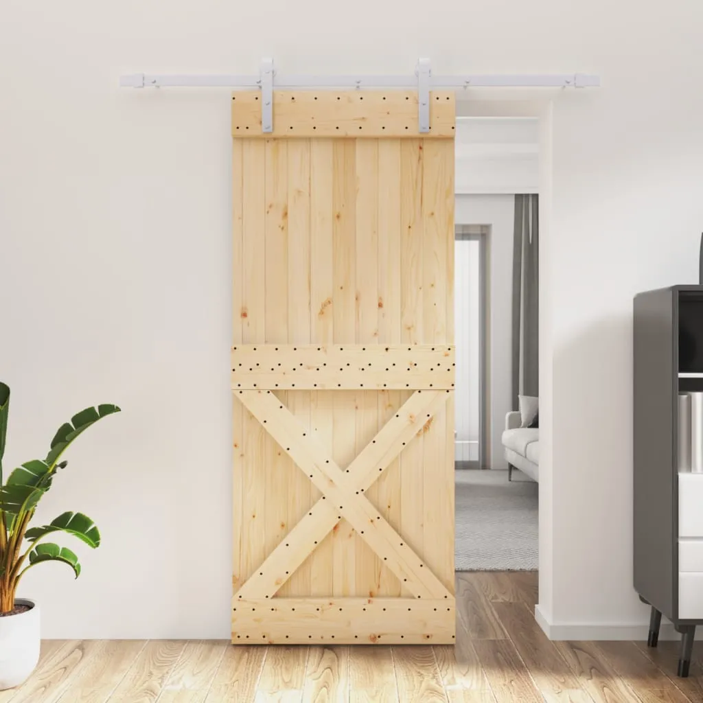 vidaXL Porta Scorrevole con Set Hardware 85x210 cm Legno Massello Pino