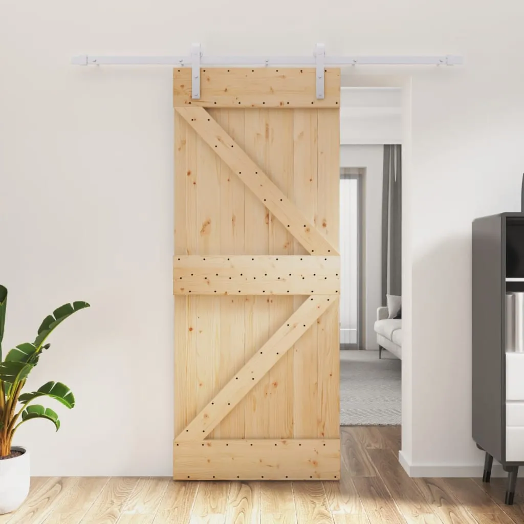 vidaXL Porta Scorrevole con Set Hardware 85x210 cm Legno Massello Pino