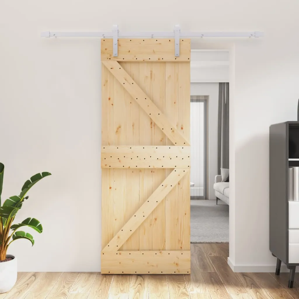 vidaXL Porta Scorrevole con Set Hardware 80x210 cm Legno Massello Pino