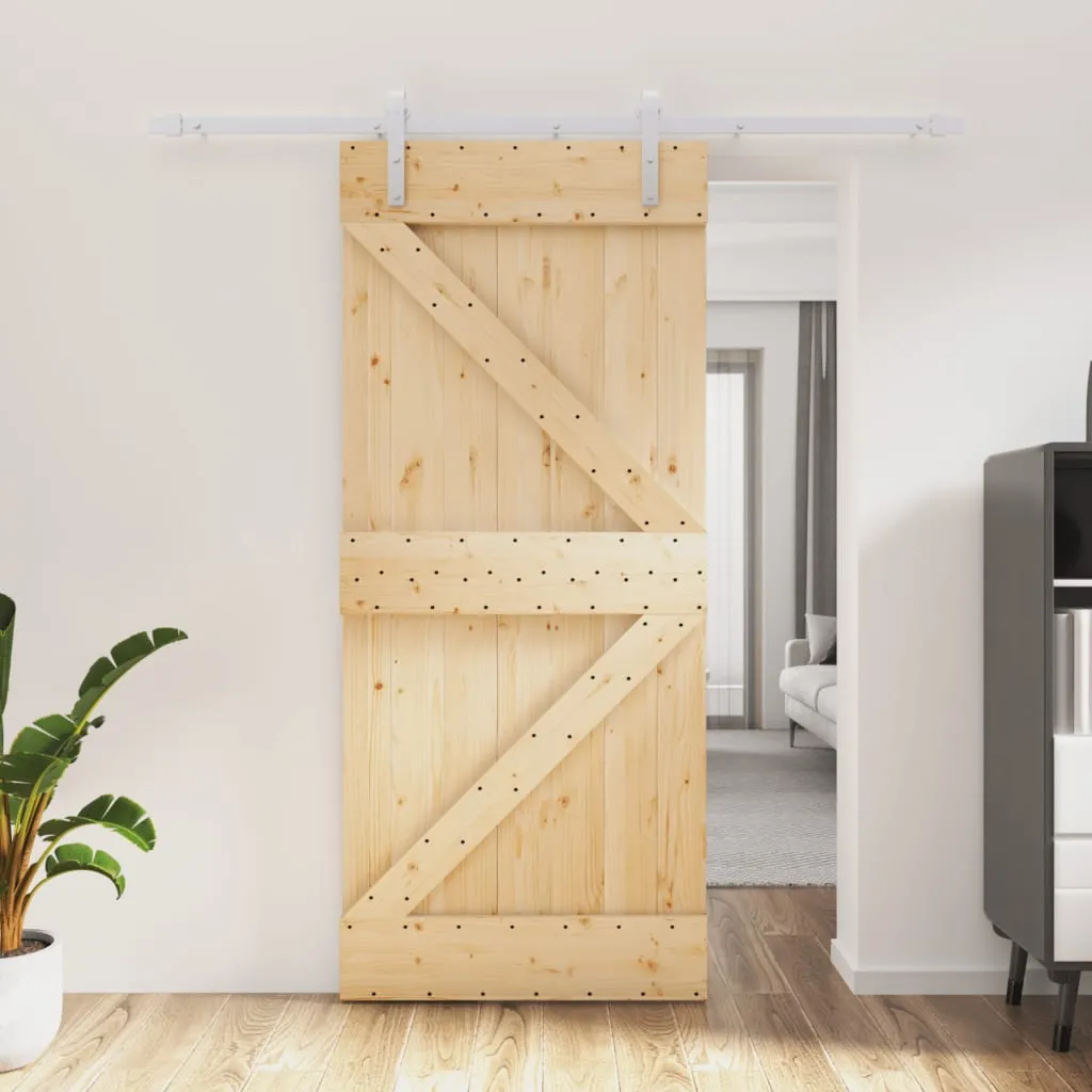 vidaXL Porta Scorrevole con Set Hardware 90x210 cm Legno Massello Pino