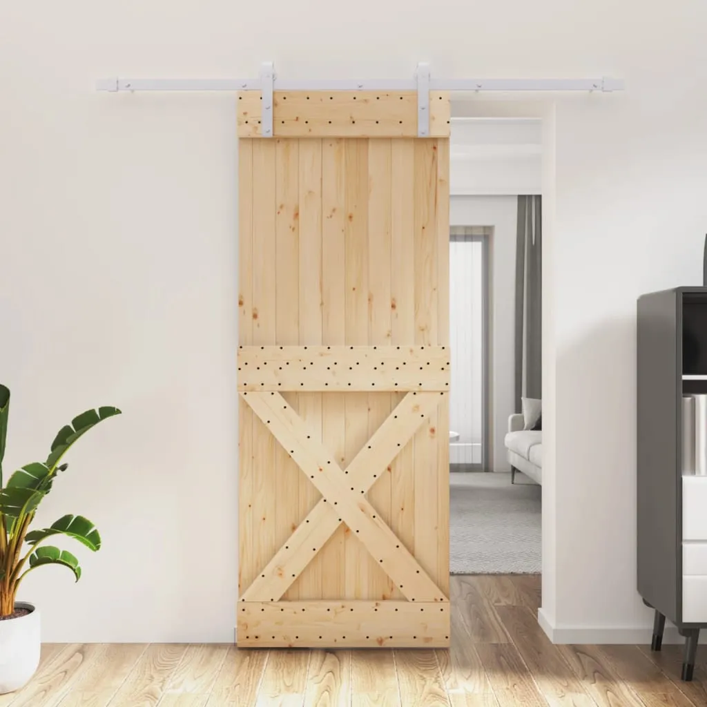 vidaXL Porta Scorrevole con Set Hardware 80x210 cm Legno Massello Pino