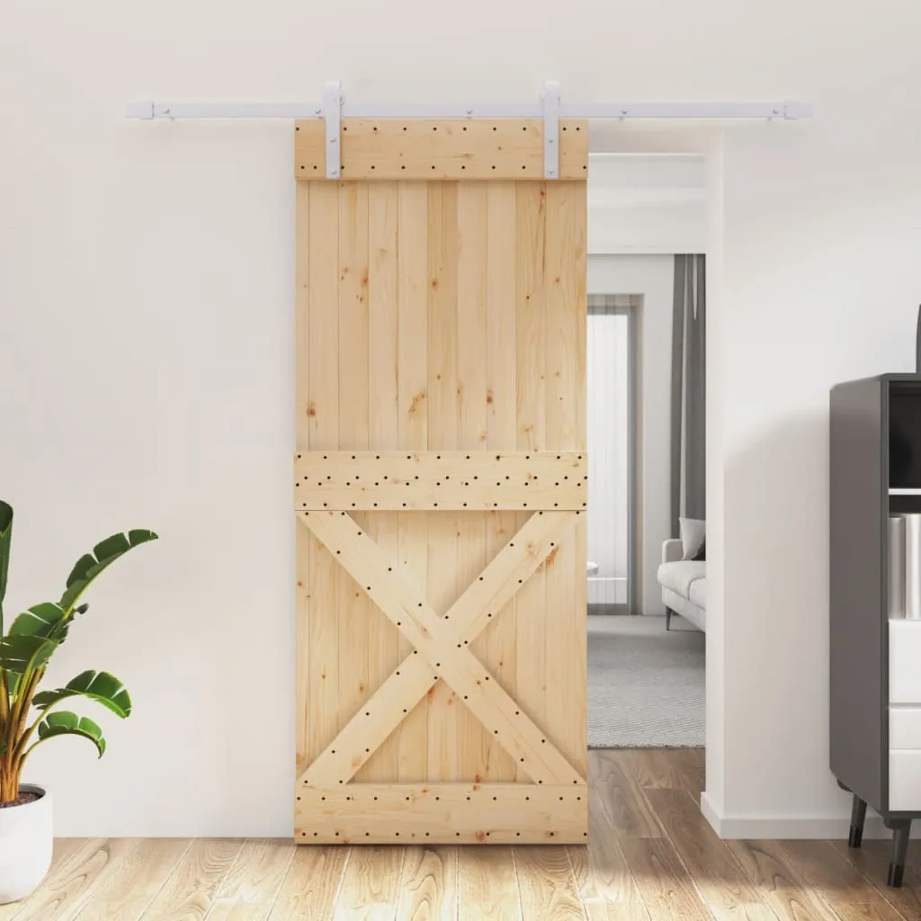 vidaXL Porta Scorrevole con Set Hardware 85x210 cm Legno Massello Pino