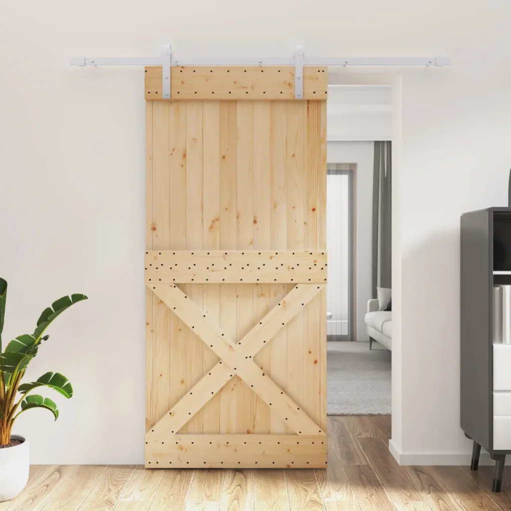 vidaXL Porta Scorrevole con Set Hardware 95x210 cm Legno Massello Pino