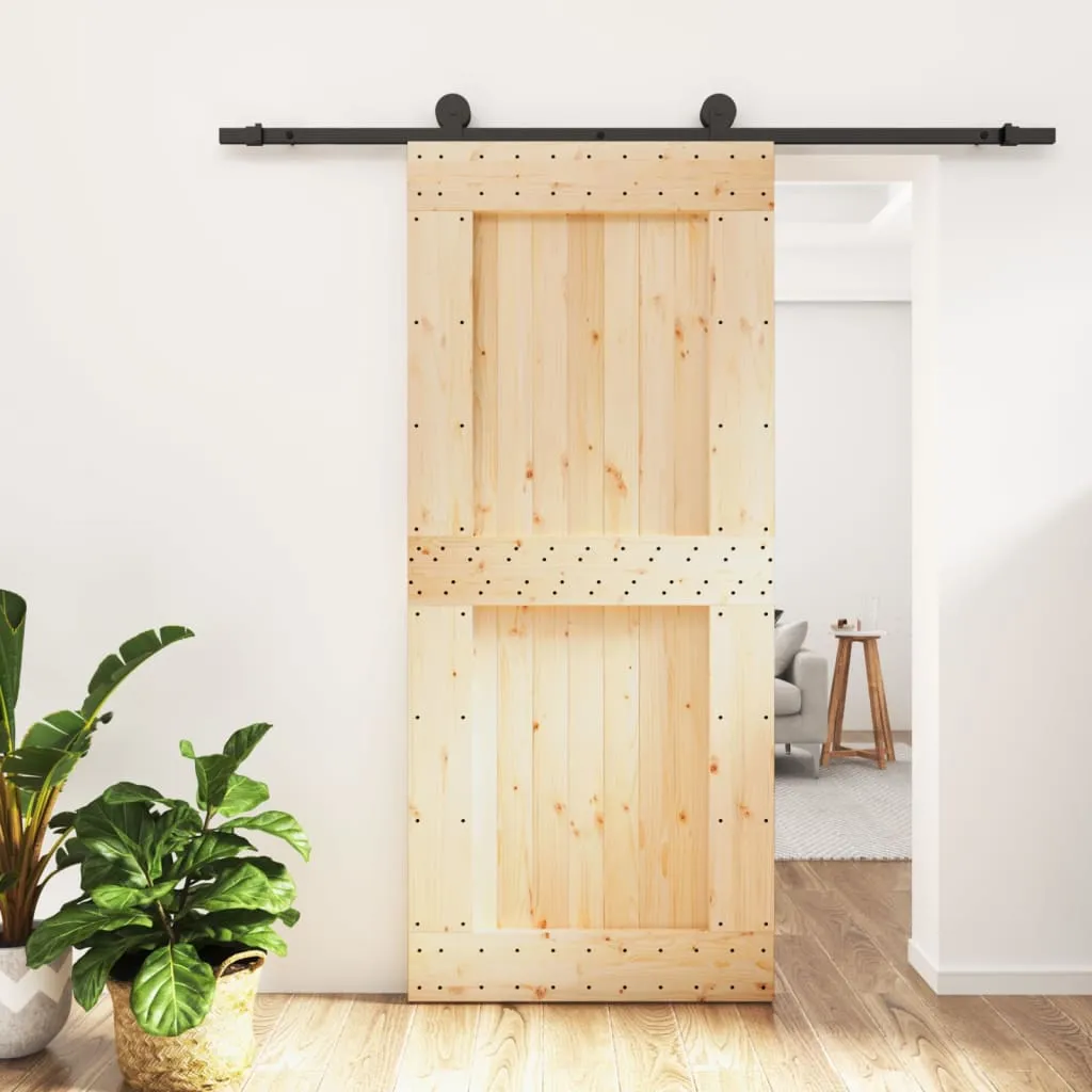 vidaXL Porta Scorrevole con Set Hardware 90x210 cm Legno Massello Pino