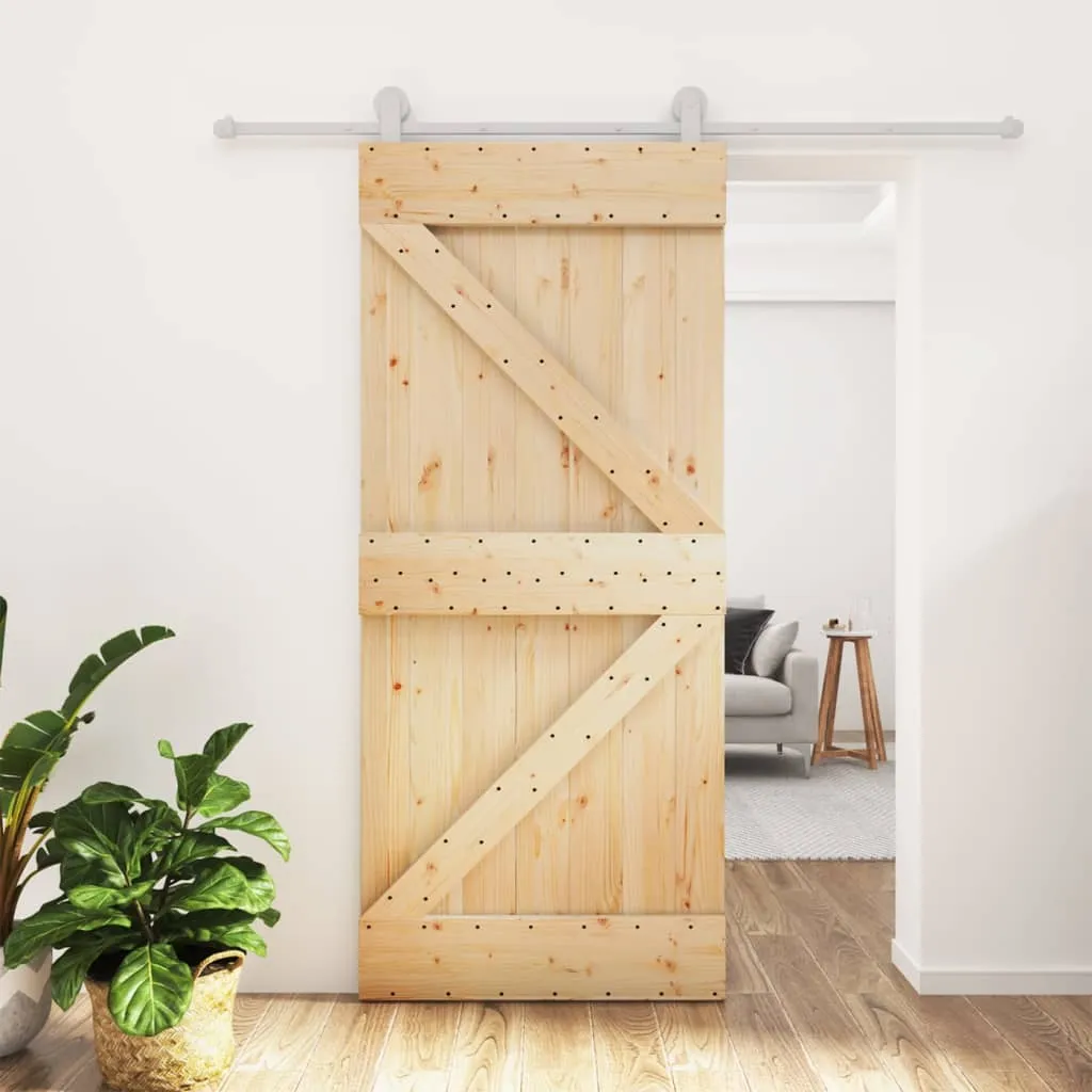 vidaXL Porta Scorrevole con Set Hardware 90x210 cm Legno Massello Pino