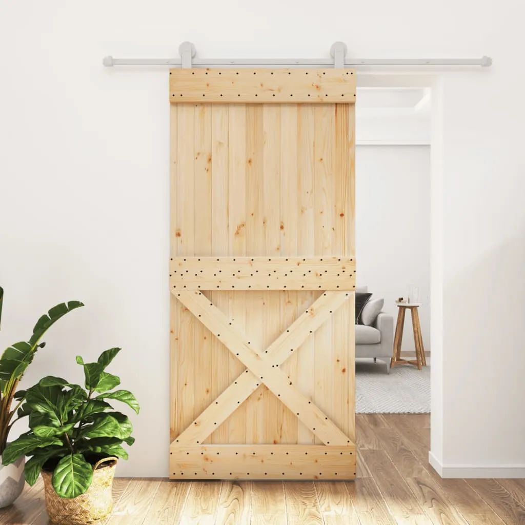 vidaXL Porta Scorrevole con Set Hardware 95x210 cm Legno Massello Pino