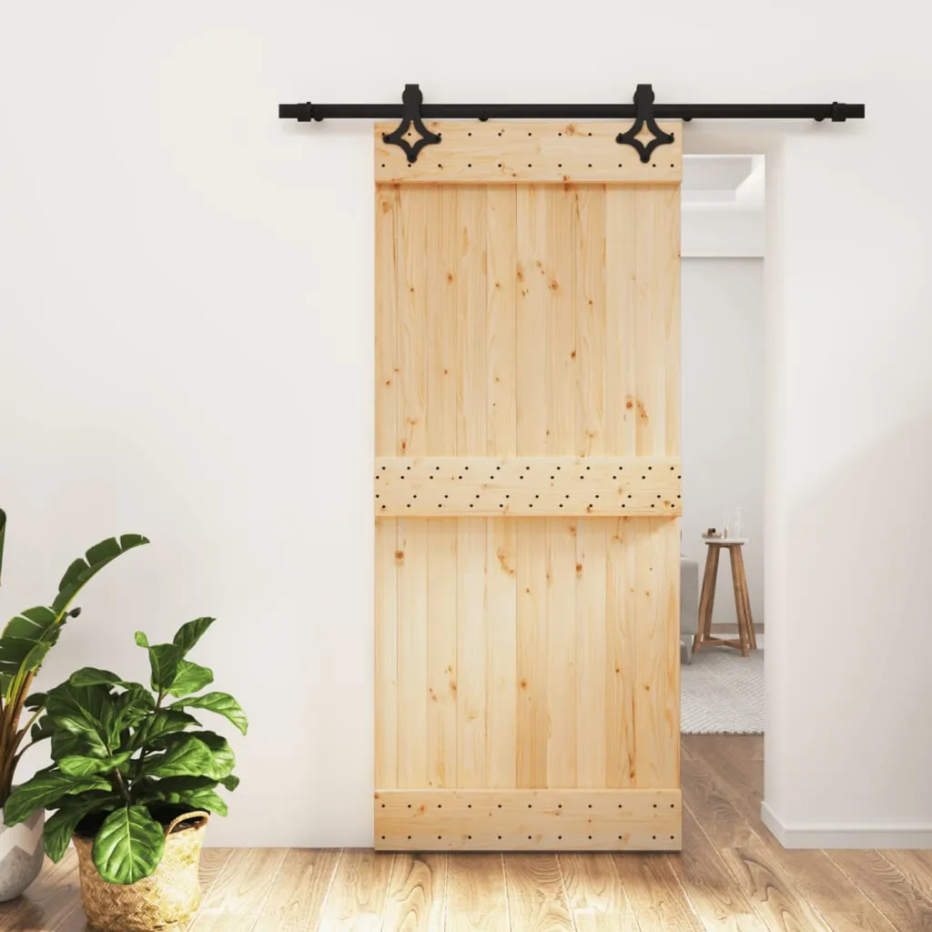 vidaXL Porta Scorrevole con Set Hardware 90x210 cm Legno Massello Pino