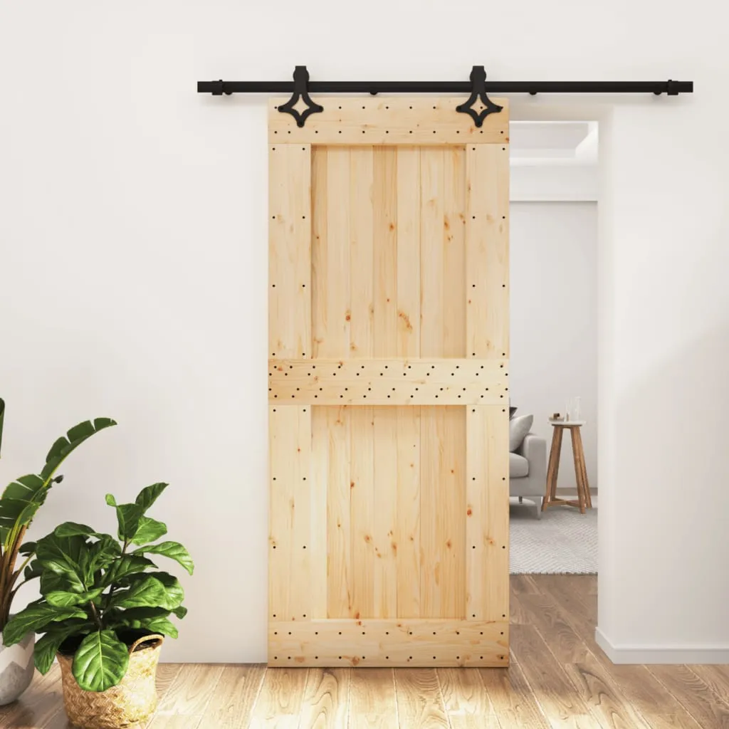 vidaXL Porta Scorrevole con Set Hardware 90x210 cm Legno Massello Pino