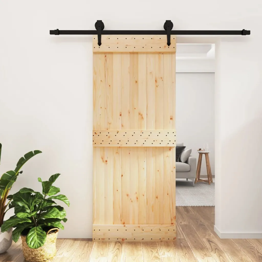 vidaXL Porta Scorrevole con Set Hardware 85x210 cm Legno Massello Pino