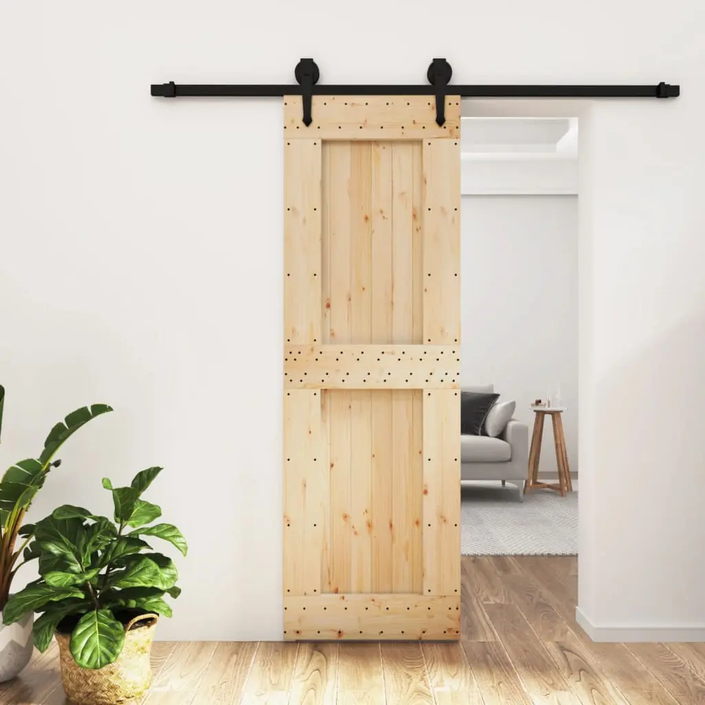 Porta Scorrevole con Set Hardware 70x210 cm Legno Massello Pino