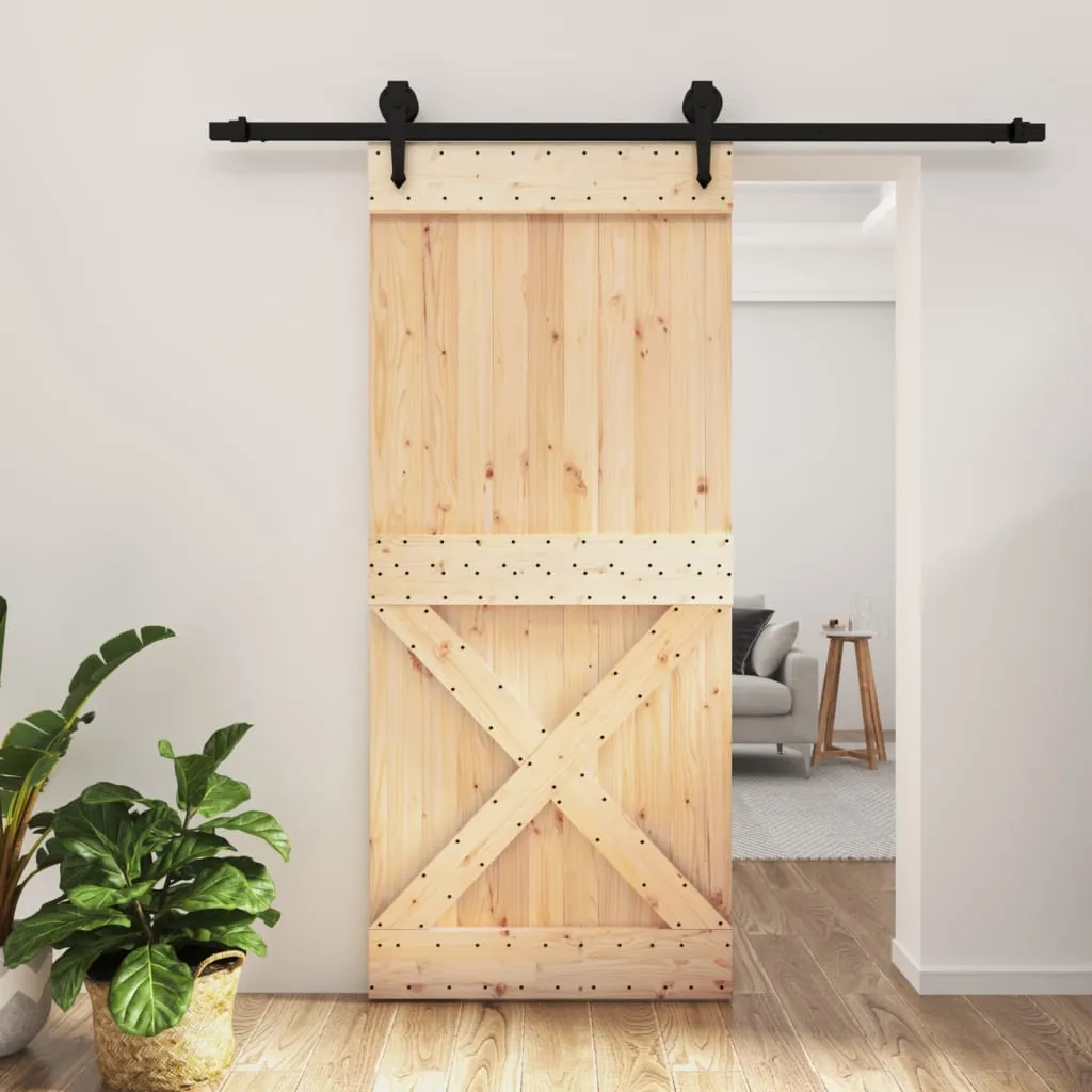 vidaXL Porta Scorrevole con Set Hardware 90x210 cm Legno Massello Pino