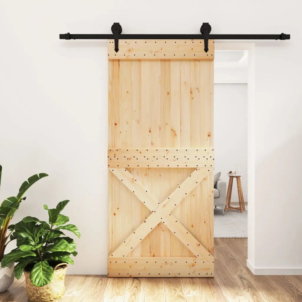 vidaXL Porta Scorrevole con Set Hardware 95x210 cm Legno Massello Pino