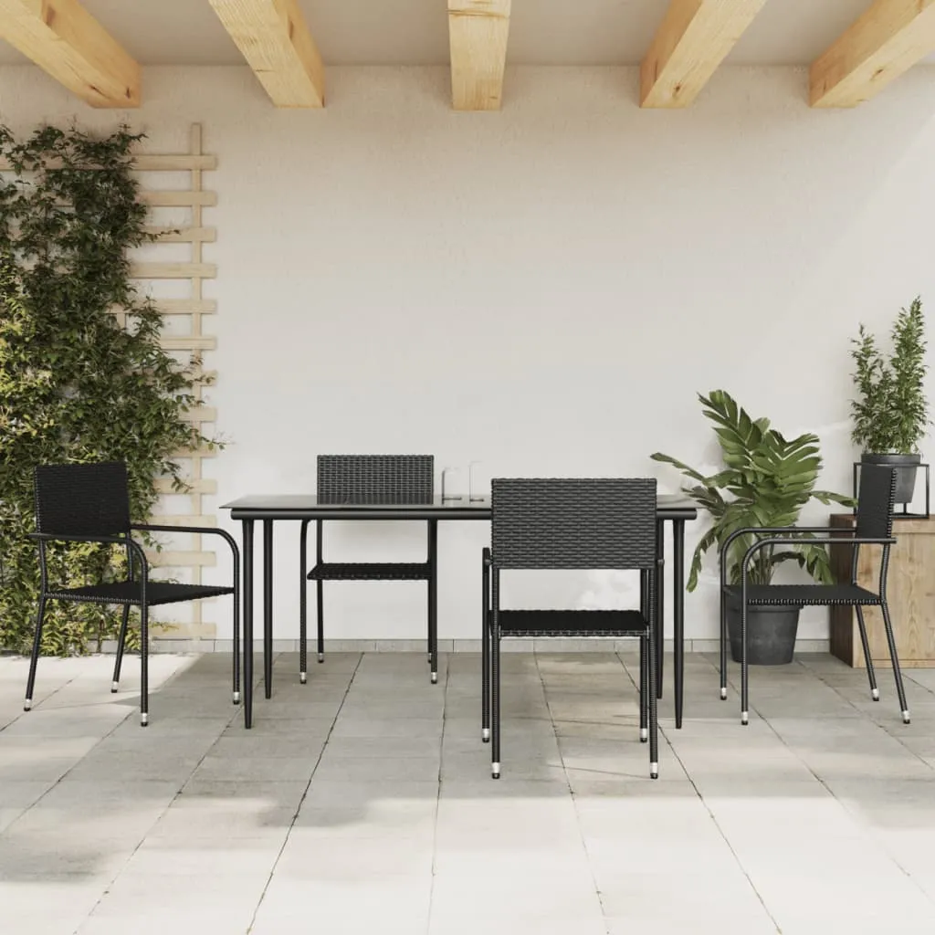 vidaXL Set da Pranzo da Giardino 5 pz Nero in Polyrattan e Acciaio