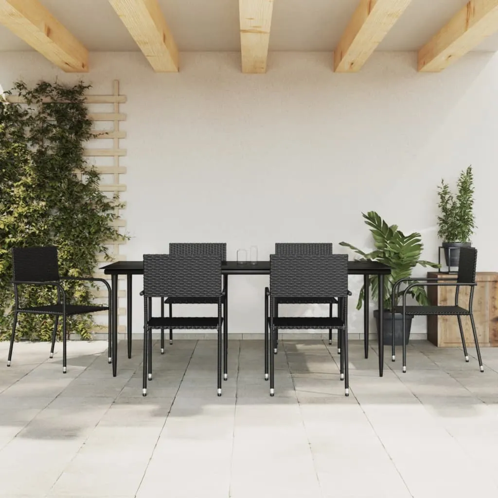 vidaXL Set da Pranzo da Giardino 7 pz Nero in Polyrattan e Acciaio