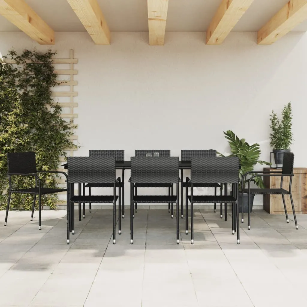 vidaXL Set da Pranzo da Giardino 9 pz Nero in Polyrattan e Acciaio