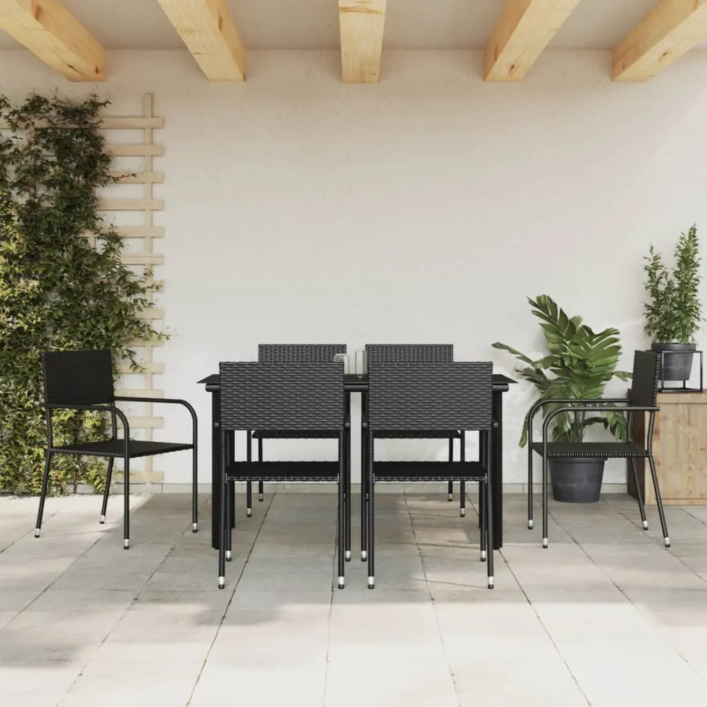 vidaXL Set da Pranzo da Giardino 7 pz Nero in Polyrattan e Acciaio