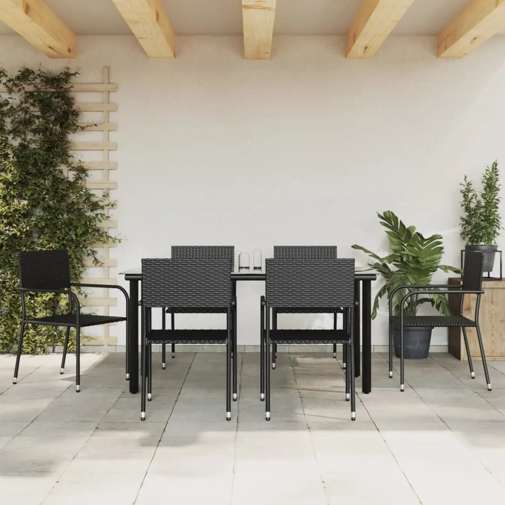 vidaXL Set da Pranzo da Giardino 7 pz Nero in Polyrattan e Acciaio